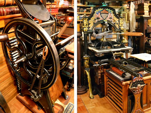 Above Left: Flywheel for Platen Press, Above Right: One of Mr. Schrunk's Largest Presses